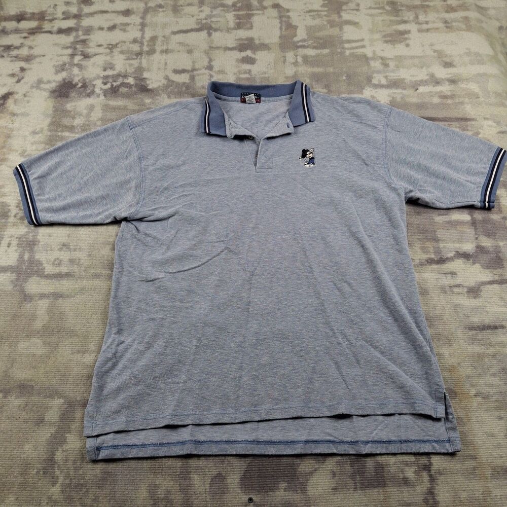 Vintage Divots Disney Mickey Mouse Golf Polo Shirt Mens XL Made In USA Gray Blue